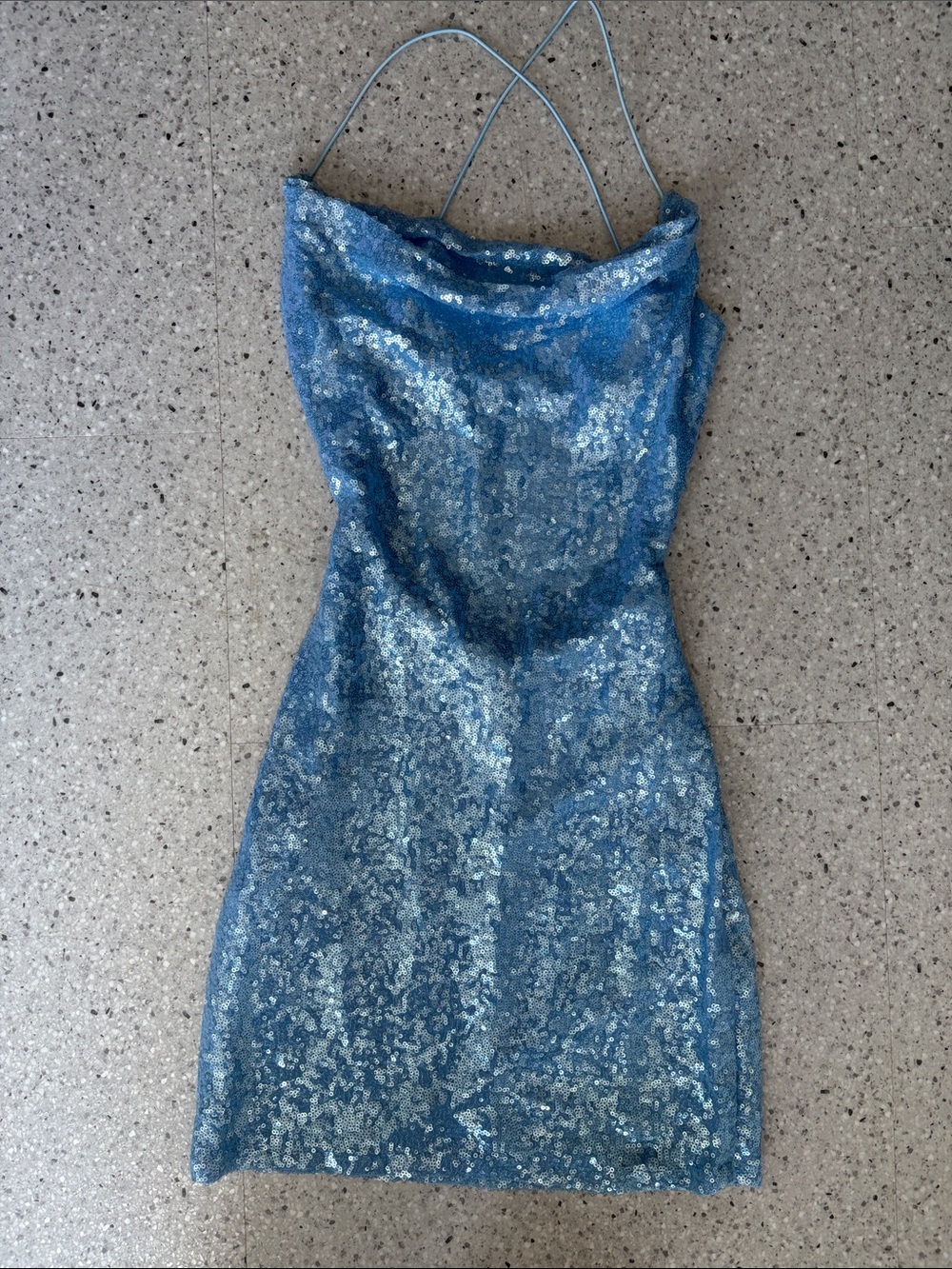 Windsor Blue Sequin Strapless Mini Dress